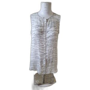NWOT T Tahari S/P blouse tank sheer button sleeveless snap button stripes